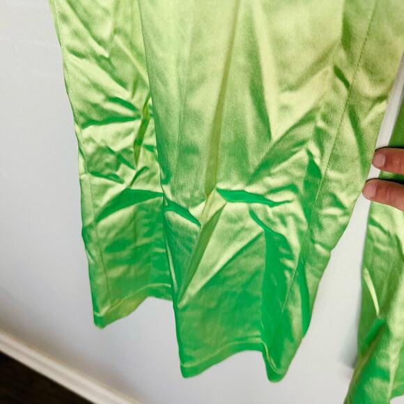 ALIÉTTE Women's Green Satin Front Zipper Closure Retro Wide Leg Pants Size 4 - Picture 7 of 16